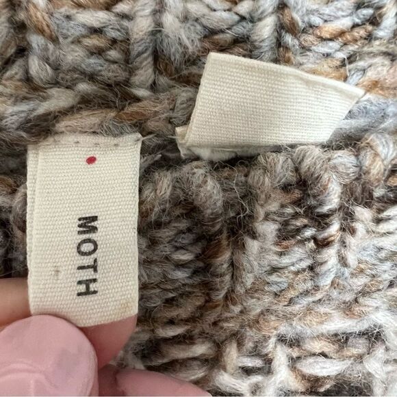 Anthropologie Moth Hillwalk Wool Mohair Oatmeal Chunky Sweater Size Medium - Picture 5 of 12
